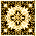 Luxury Golden Baroque Pattern, Silk Scarf Jewelry Shawl Design Ready for Fabric Prints.