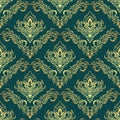 Luxury golden damask Pattern on dark green