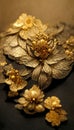 Luxury golden flower decorative background. Beautiful precious metal floral art Royalty Free Stock Photo