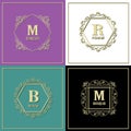 Luxury golden frames set. Monogram logo template. Vector Royalty Free Stock Photo