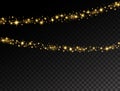 Luxury golden garland with sparkles and stars. Christmas glowing lights. Holiday decoration with shining star, and Royalty Free Stock Photo