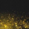 Luxury golden glitter explosion and sparkling dust cloud overlay. Vector Royalty Free Stock Photo