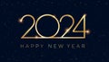 2024 luxury golden Happy New Year on golden sparkling dust glitter on dark blue background, New Year 2024 numbers decorative shiny