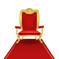 Luxury golden king throne chair with red royal carpet vector graphic illustration