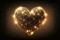 Luxury golden light shiny heart with floral and geometric ornament on brown background. Hearts with stars, sparkling, Royalty Free Stock Photo