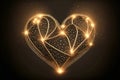 Luxury golden light shiny heart with floral and geometric ornament on brown background. Hearts with stars, sparkling, Royalty Free Stock Photo