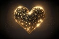 Luxury golden light shiny heart with floral and geometric ornament on brown background. Hearts with stars, sparkling, Royalty Free Stock Photo