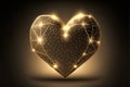 Luxury golden light shiny heart with floral and geometric ornament on brown background. Hearts with stars, sparkling, Royalty Free Stock Photo