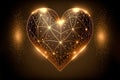 Luxury golden light shiny heart with floral and geometric ornament on brown background. Hearts with stars, sparkling, Royalty Free Stock Photo