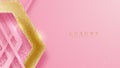 Luxury golden line background pink shades in 3d and paper cut abstract style   Valentines day concept. Royalty Free Stock Photo