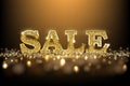 Luxury golden Sale sign. Vector golden sale word on dark background. Royalty Free Stock Photo