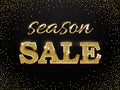 Luxury golden season sale sign. Vector golden season sale words on dark background. Royalty Free Stock Photo