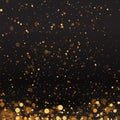 Luxury golden sparkle background, glitter magic glowing. Black and gold vector luminous dust with bokeh