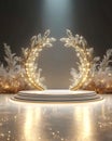 Luxury Golden Stage with Sparkling Arch and Spotlight Royalty Free Stock Photo