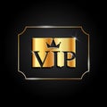 Luxury golden vip label with crown. Premium card template design on dark background. VIP invitation