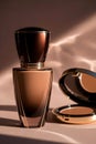 Luxury Gradient Foundation And Compact Powder Display In Warm Light Creating Refined Modern Beauty Aesthetic Royalty Free Stock Photo