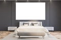 Luxury gray master bedroom with poster Royalty Free Stock Photo