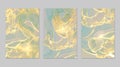 Luxury green, grey and gold marble abstract background set Royalty Free Stock Photo