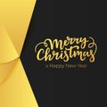 Luxury greeting card for winter holidays with lettering and abstract decorations of a gold foil on black paper background. Royalty Free Stock Photo