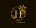 Luxury H Letter Floral Design. Circle Royal H Vintage Logo Icon Royalty Free Stock Photo