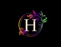 Luxury H Letter Floral Design. Colorful Urban Swirl H Logo Icon