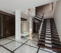 Luxury hall interior with staircase and glass wardrobe Royalty Free Stock Photo