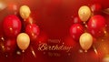 Luxury happy birthday card background with elements balloons and ribbon with glitter light effects Royalty Free Stock Photo