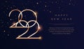 Luxury 2022 Happy New Year background. Golden design for Christmas and New Year 2022 greeting cards with New Year wishes of health