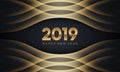 Happy New Year 2019. Creative luxury abstract vector illustration with golden numbers on dark background Royalty Free Stock Photo