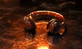 Golden Headphones in Fiery Glow Royalty Free Stock Photo