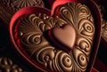 Luxury heart chocolate box, extreme closeup with a shallow depth of field. Digital painting effect with photorealistic mix.