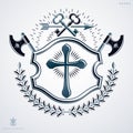 Luxury heraldic vector emblem template made using Christian religious cross and armory