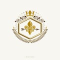 Luxury heraldic vector emblem template made using laurel leaf .