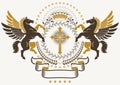 Luxury heraldic vector emblem template. Vector blazon composed u