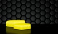 Luxury hexagon black geometric background with a two-level neon yellow podium for presentations.