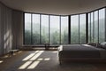 Luxury High End Bedroom Interior with Forest Nature Views Earth Day