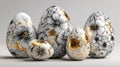A luxury holiday collection is defined by elegant Easter eggs that showcase metallic gold, silver, and black patterns on Royalty Free Stock Photo