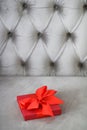 Luxury holiday red gift box with silk ribbon and bow, christmas or valentines day decor Royalty Free Stock Photo