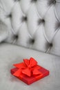 Luxury holiday red gift box with silk ribbon and bow, christmas or valentines day decor Royalty Free Stock Photo