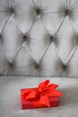 Luxury holiday red gift box with silk ribbon and bow, christmas or valentines day decor Royalty Free Stock Photo