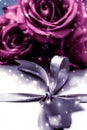 Luxury holiday silver gift box and pink roses as Christmas, Valentines Day or birthday present Royalty Free Stock Photo