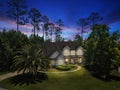 Luxury Home Exterior Dusk Dawn Night Lawn Sunset Interior Lights Turned on Horizontal Orientation Landscape Architectural Royalty Free Stock Photo