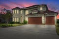 Luxury Home Exterior Dusk Dawn Night Lawn Sunset Interior Lights Turned on Horizontal Orientation Landscape Architectural Royalty Free Stock Photo