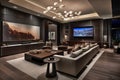 luxury home with state-of-the-art audiovisual setup, featuring wall of 4k tvs and immersive sound system