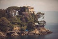 luxury home surrounded the port of Portofino, with luxury boats. landscape on the Ligurian coast in Italy near Portofino Royalty Free Stock Photo
