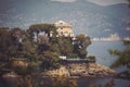 luxury home surrounded the port of Portofino, with luxury boats. landscape on the Ligurian coast in Italy near Portofino Royalty Free Stock Photo