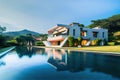 Luxury home with swimming pool at sunset Royalty Free Stock Photo