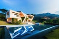 . Luxury home with swimming pool at sunset Royalty Free Stock Photo