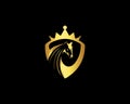 Luxury Horse In Shield With Crown Logo. Royalty Free Stock Photo