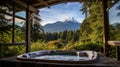 Luxury hot tub outdoor wiht mountain